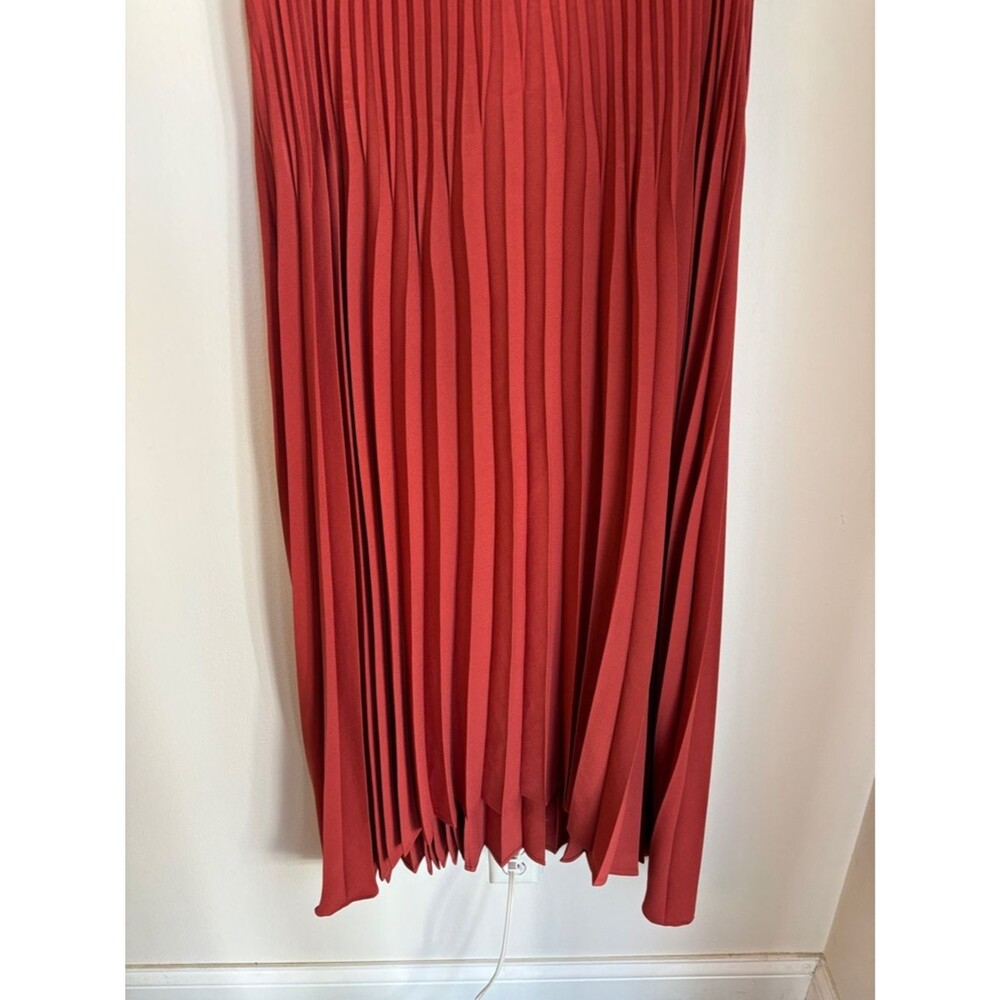 J. Jill women’s pleated V-Neck burnt orange rust Sleeveless Dress Brick Red SM - Picture 5 of 14